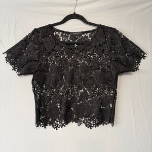 Atmosphere Womens Fairy Grunge Lace Floral Crop Top Size S Black Whimsigoth Goth